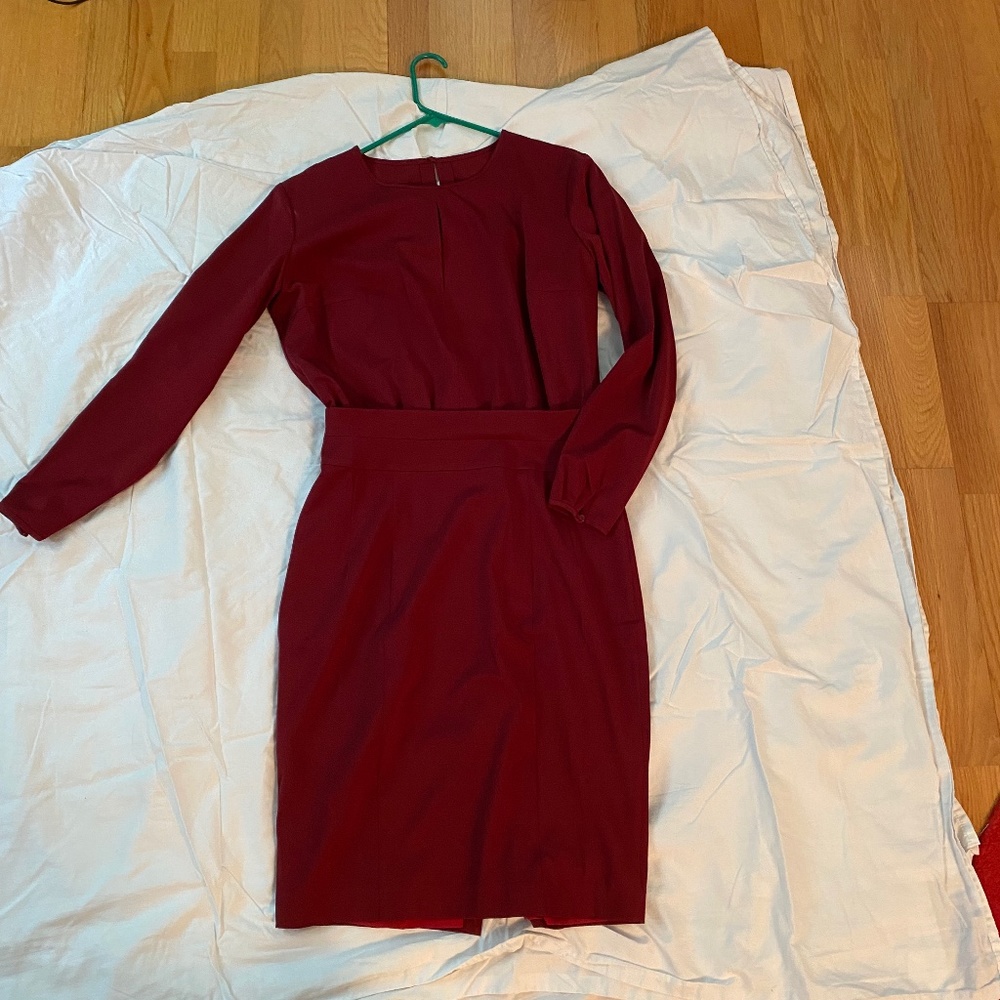 Burgundy, straight, midi dress